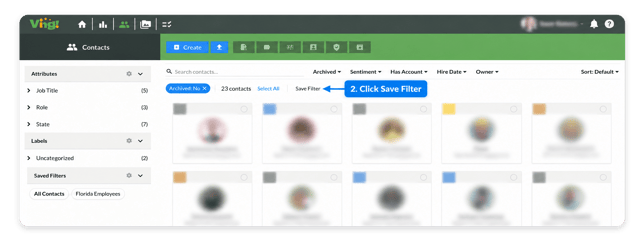 Save Filter button highlighted on the Contacts page