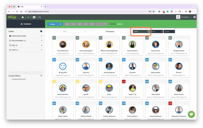 contacts - active sort circled